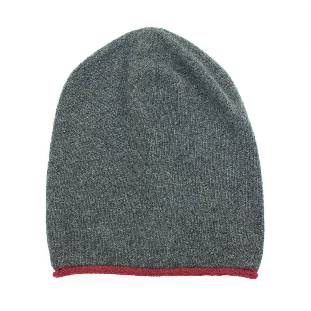 GREY Unisex Italian Cashmere Hat WITH CONTRAST COLOR EDGE