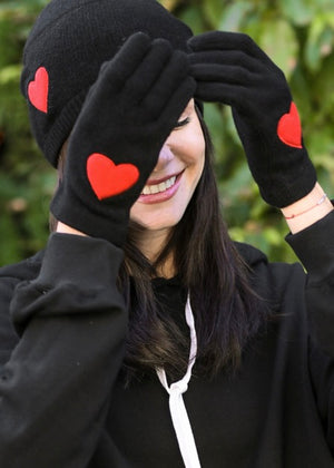 BLACK CASHMERE GLOVES WITH HEART PATCH