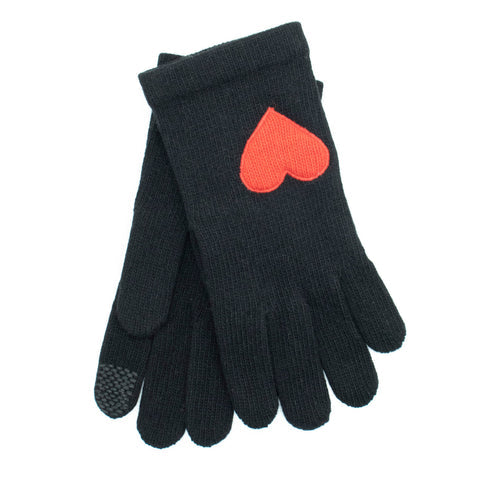 BLACK CASHMERE HAT + TECH GLOVES WITH HEART PATCH