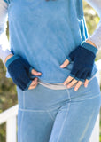 DENIM BLUE Unisex Italian Cashmere Gloves WITH CONTRAST COLOR EDGE