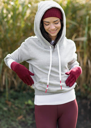 Women's Activewear Gym Zip Up Workout Jacket w Hoodie, Wine Red