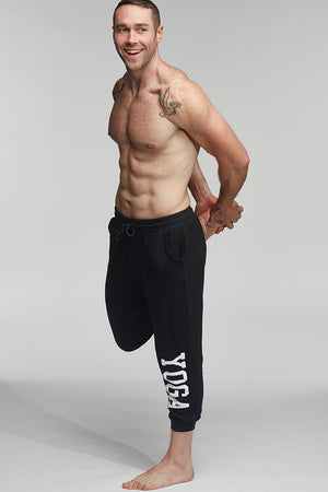 MEN'S YOGA SWEATPANTS WHITE ON BLACK - Haven Collective