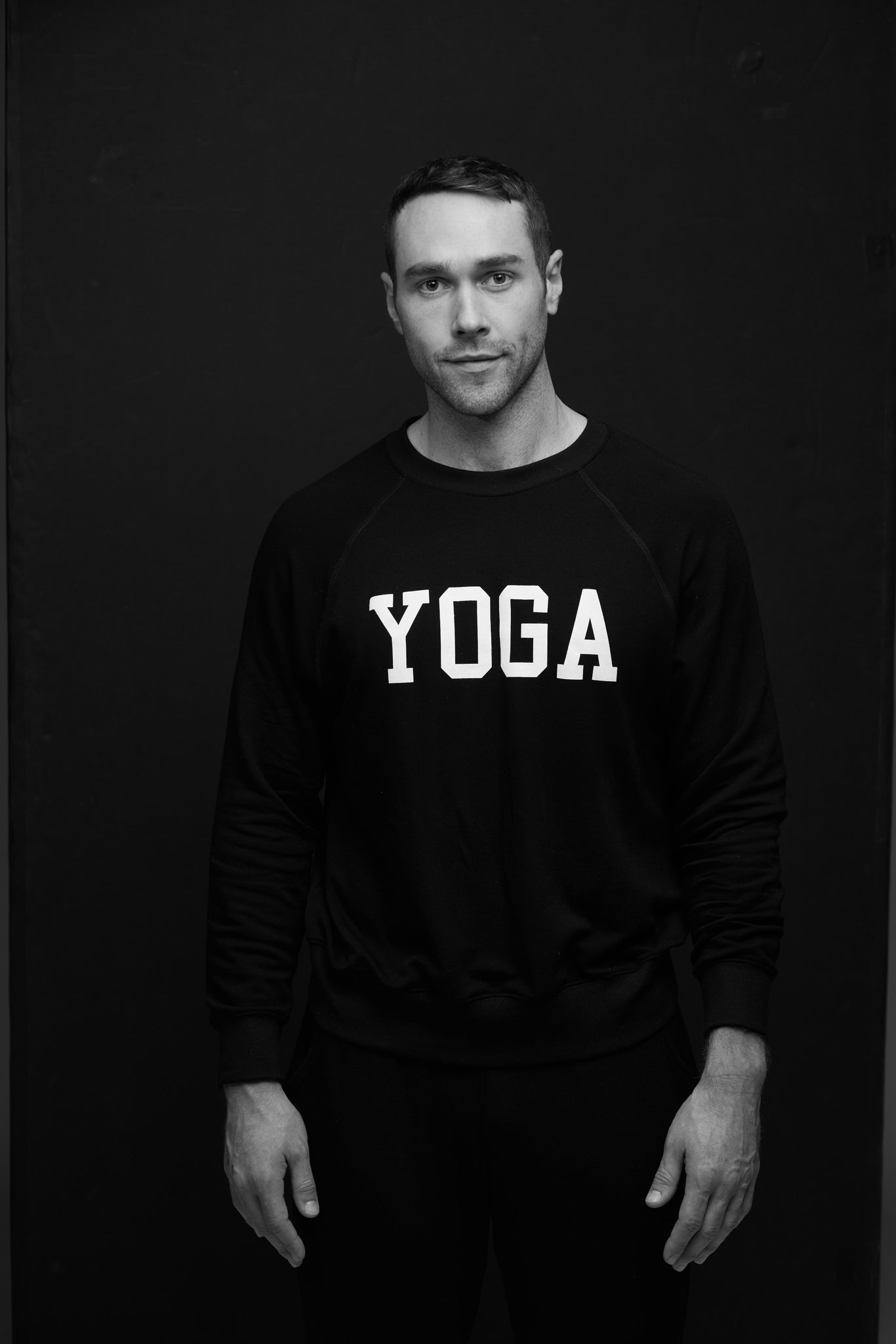 MEN'S YOGA SWEATSHIRT WHITE ON BLACK - Haven Collective