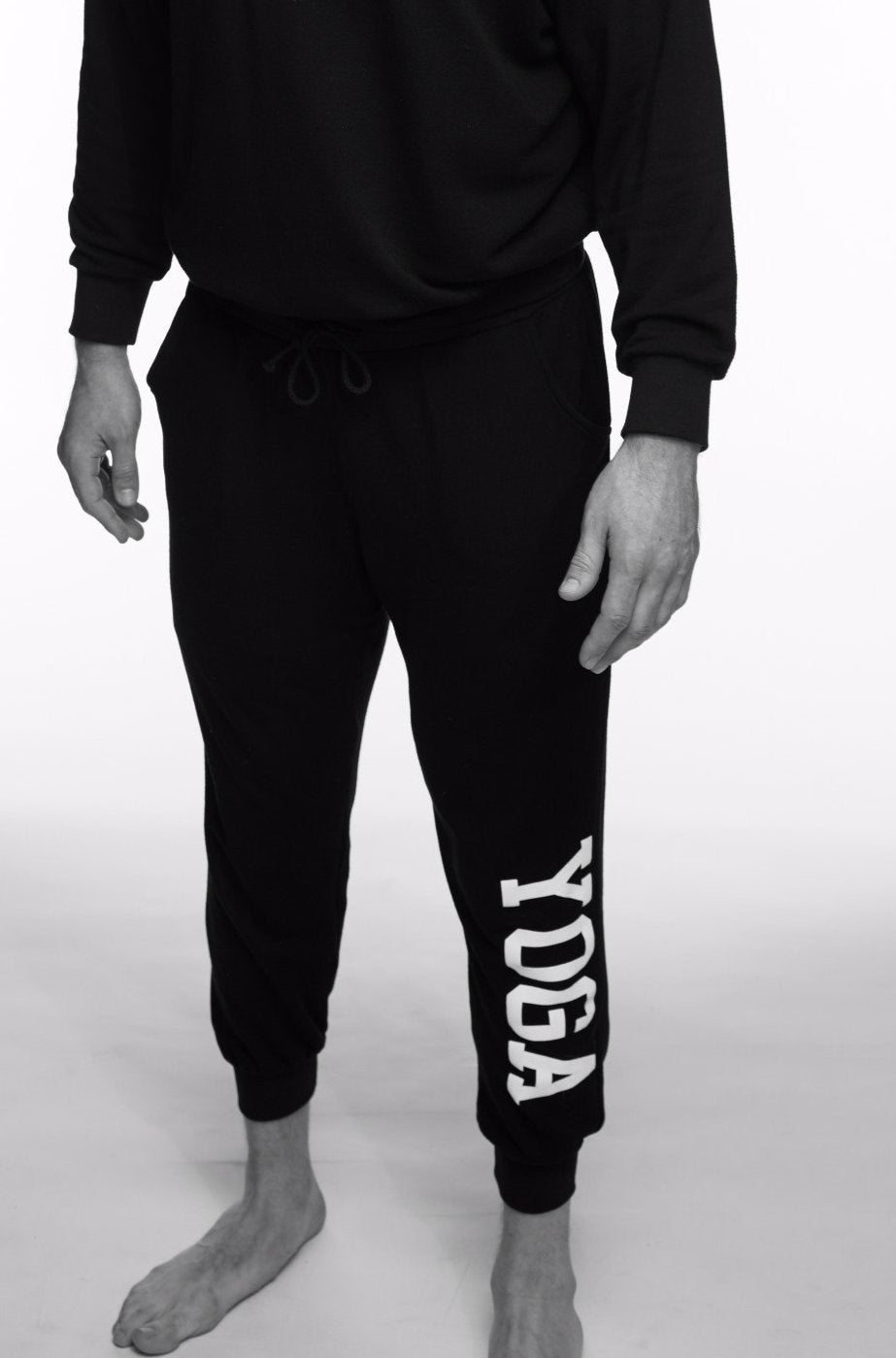 MEN'S YOGA SWEATPANTS WHITE ON BLACK - Haven Collective