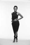 YOGA SWEATPANTS WHITE ON BLACK - Haven Collective