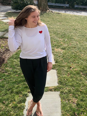 Heart Embroidered White Camille Long Sleeve - Haven Collective