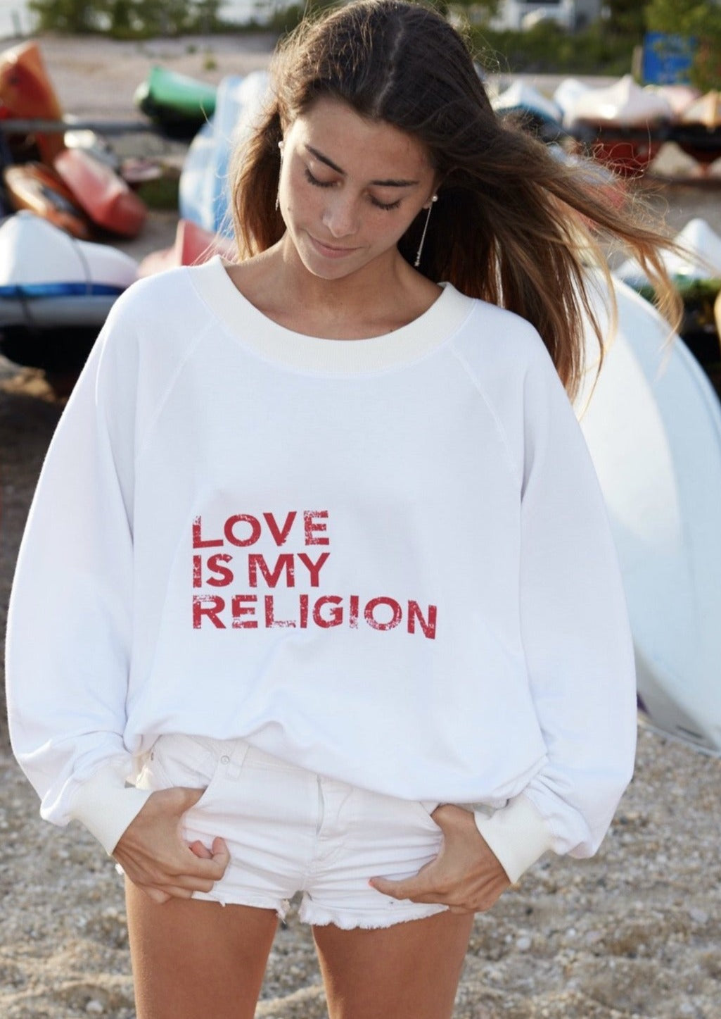 LOVE IS .... RED on WHITE Sweatshirt - Haven Collective