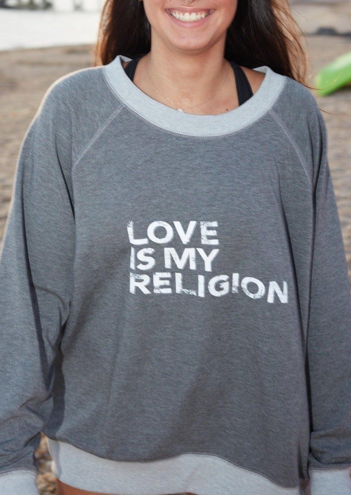LOVE IS... WHITE on HEATHER GREY Sweatshirt - Haven Collective