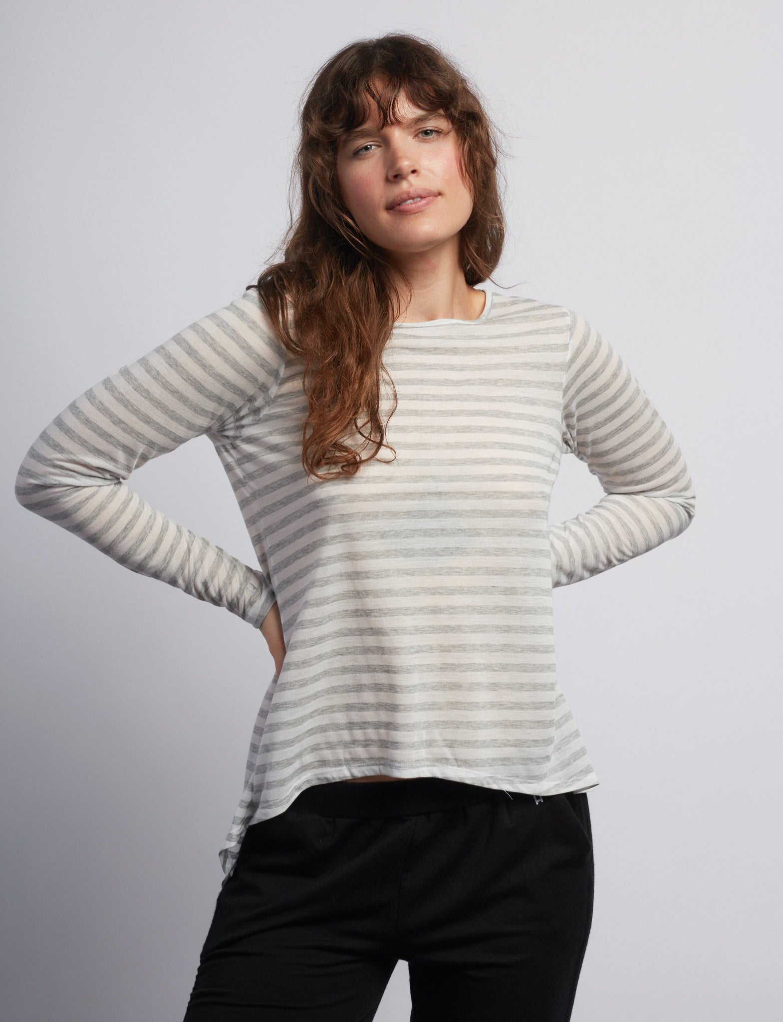 Natural Grey Stripe Camille Long Sleeve - Haven Collective